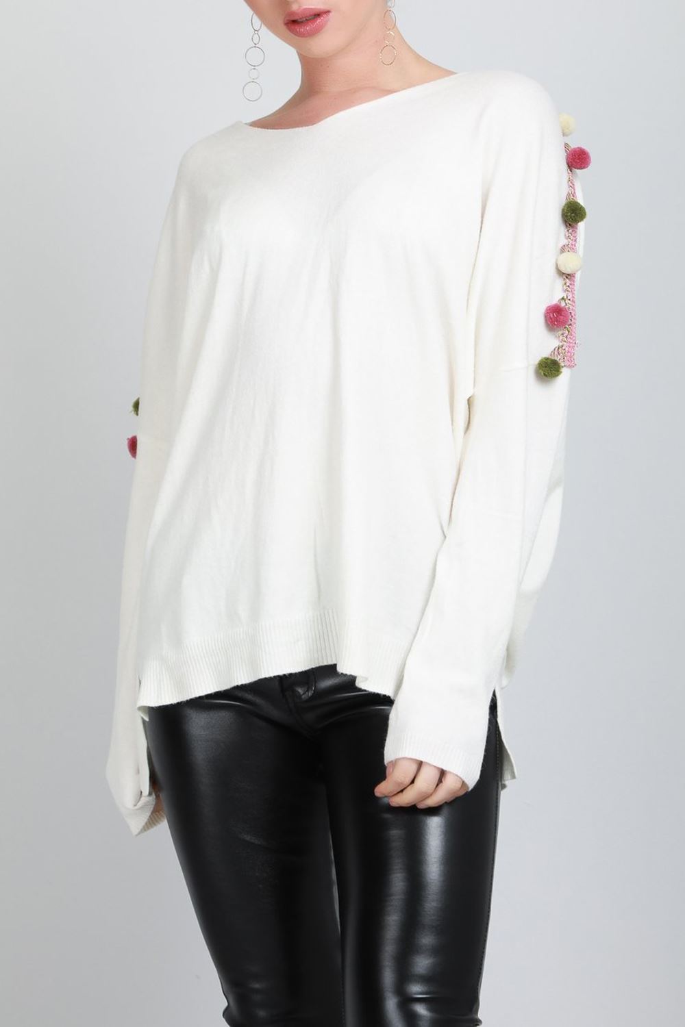 Femme Femmes Femmes Femmes POM POM épaule Surdimensionné Col V Pull Side Split Baggy Tee Top 9387c0 Femme Femmes Femmes Femmes POM POM épaule Surdimensionné Col V Pull Side Split Baggy Tee Top 9387c0