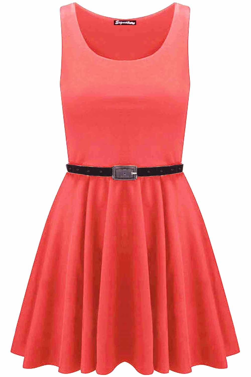 Womens Sleeveless Flared Franki Party Ladies Plus Size Skater Dress Top 16-26 - Picture 7 of 35