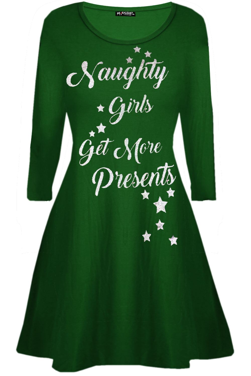 Womens Christmas Ladies Elf Santa's Little Helper Costume Round Neck Swing Dress - Picture 7 of 50