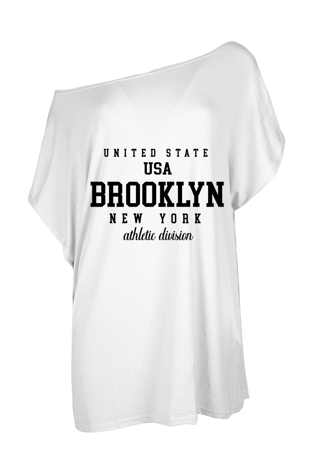 Womens Brooklyn USA Slogan One Shoulder Oversized Batwing Sleeve Summer T Shirt - Picture 19 of 36