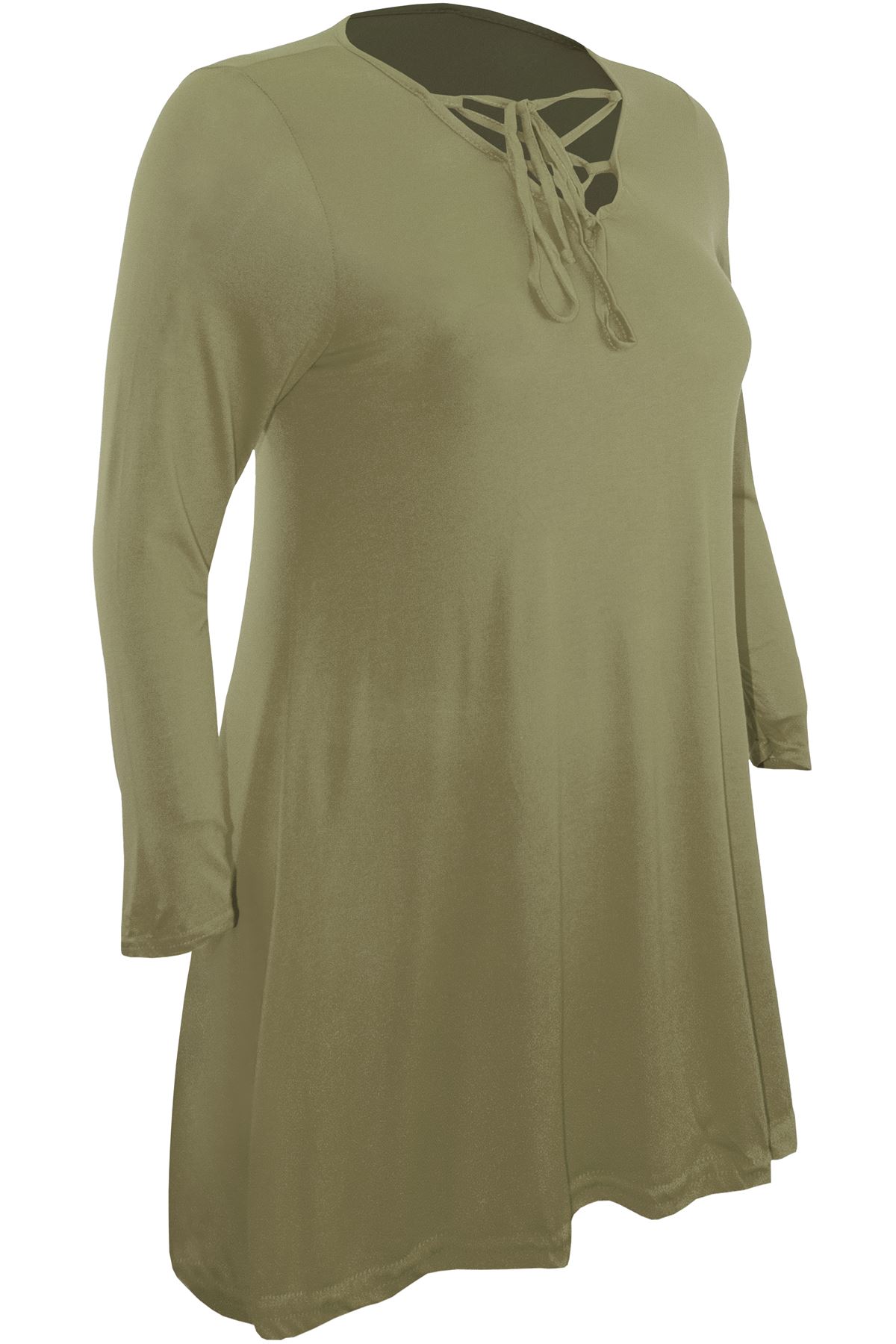 Mini Bodycon Ladies Lace Up Eyelet Flared Womens Plus Size V Neck Swing Dress - Picture 21 of 30