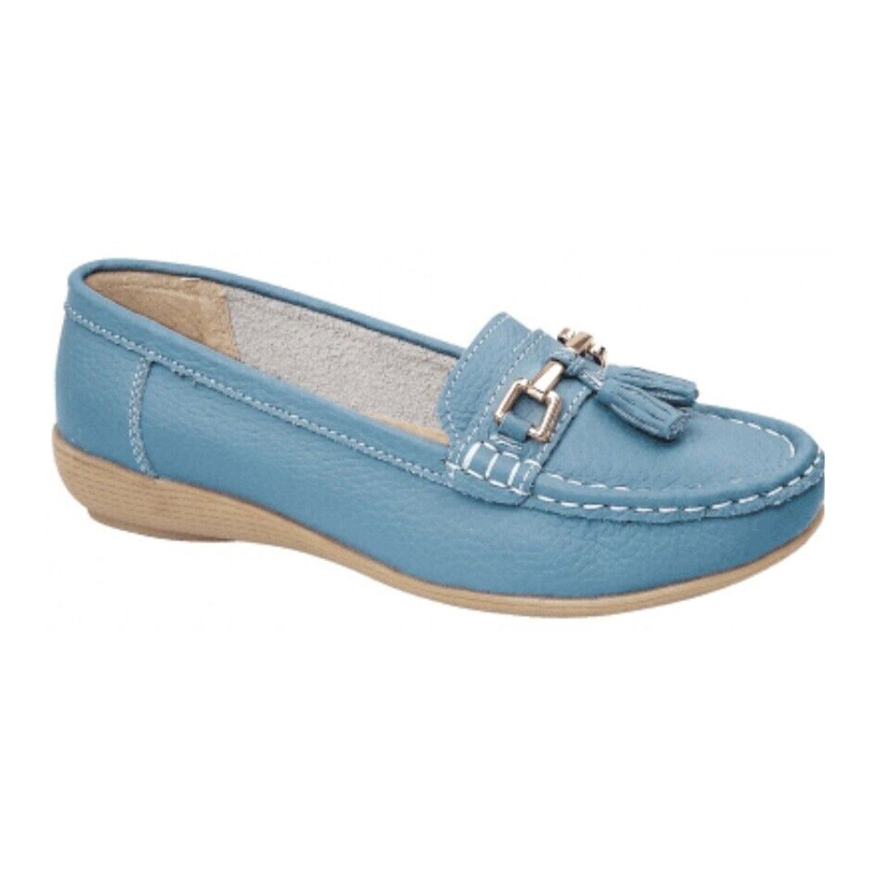 Ladies Wide Fit Shoes Slip On Womens Memory Foam Work Leather Loafer Shoe Size - Picture 36 of 40