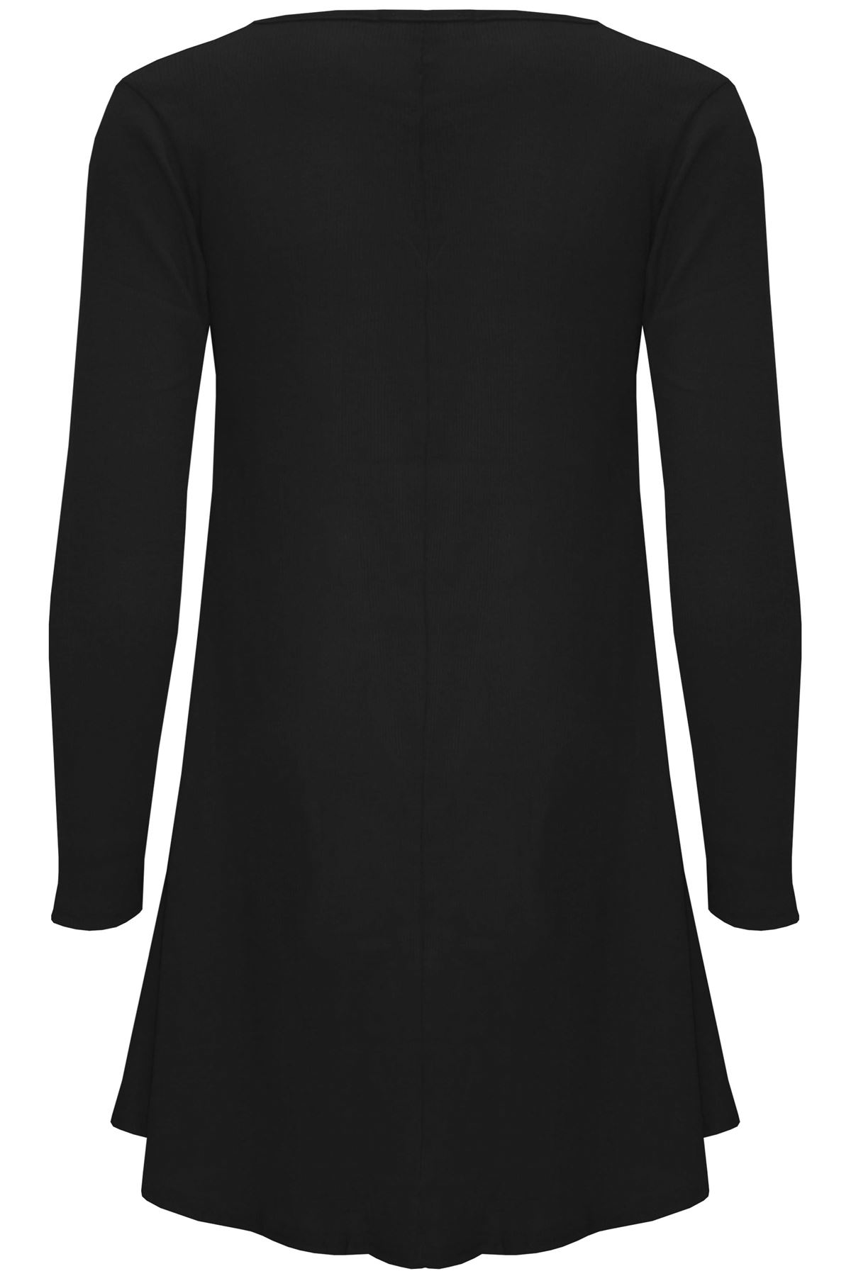 Womens Ladies Smock Ribbed Long Sleeve Stretchy A-Line Swing Flared Mini Dress - Picture 3 of 13