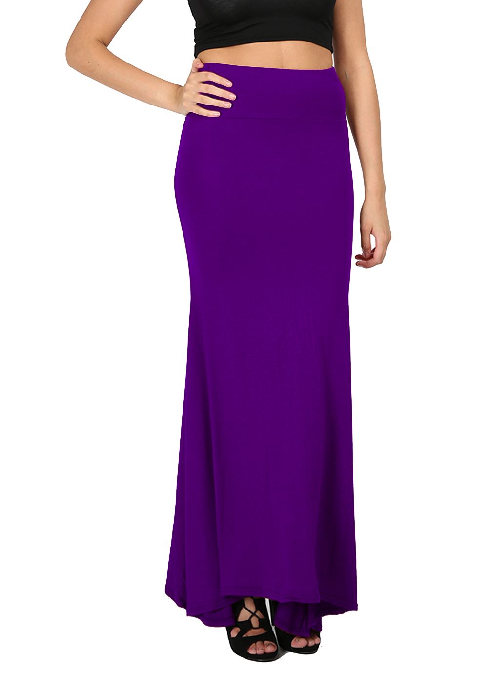 Ladies Women Full Length Plain Stretch Flared Frankie High Waist Long Maxi Skirt - Picture 11 of 25