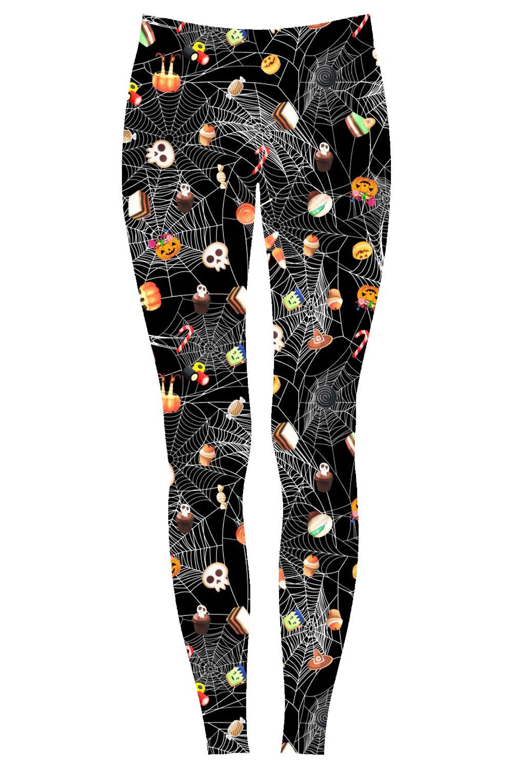 Ladies Halloween Pumpkin Spooky Scary Skull Bats Floral Skull elastic Leggings - Picture 17 of 38