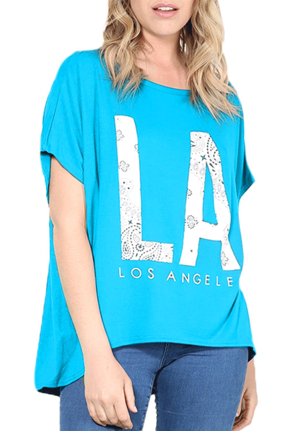 Ladies Los Angeles Off Shoulder Bardot Baggy T Shirt Women Batwing Lagenlook Top - Picture 29 of 65