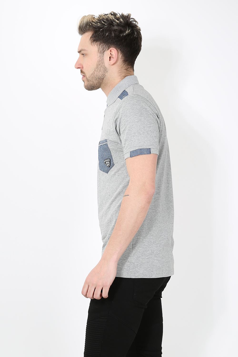Rawcraft Mens Collared Front Pocket Short Sleeve Contrast Patch Shoulder T Shirt