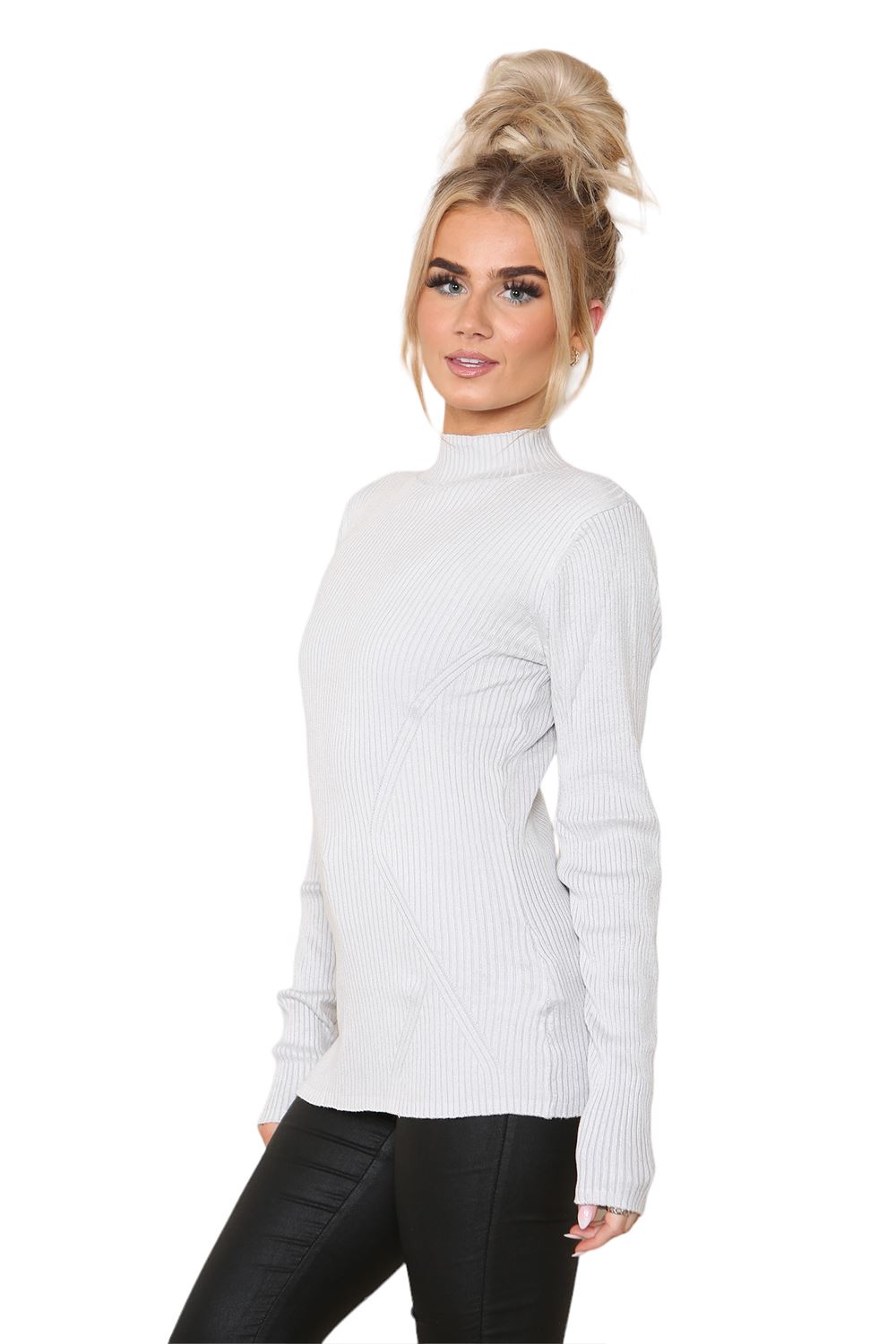Womens Chunky Cable Ladies Polo Turtle High Neck Ribbed Pullover Long Jumper - Picture 9 of 10