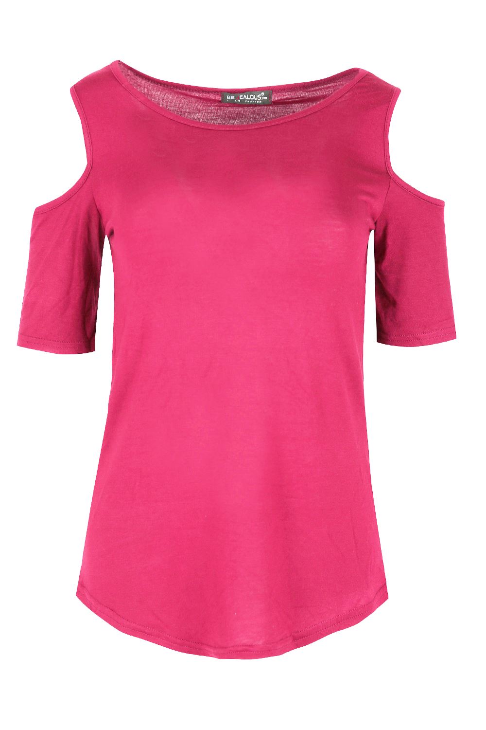 Plus Size Women Ladies Plain Baggy Oversize Cold Shoulder Curved Hem T-Shirt Top - Picture 9 of 11