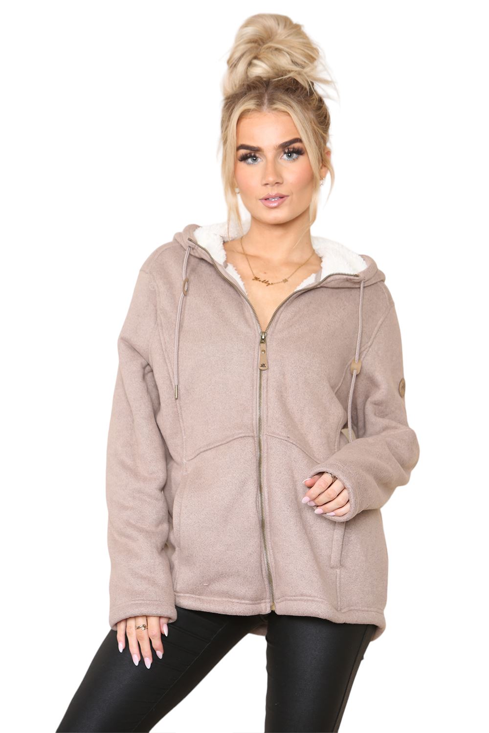 Womens Hooded Sweatshirt Plain Long Sleeve Oversize Ladies Zipper Fleece Jumper - Picture 2 of 11
