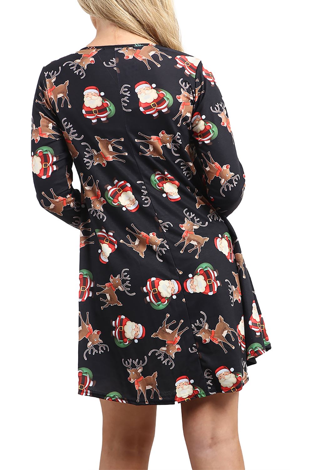 Womens Ladies Xmas Santa Gifts Snowman Christmas Printed Skater Mini Swing Dress - Picture 19 of 35
