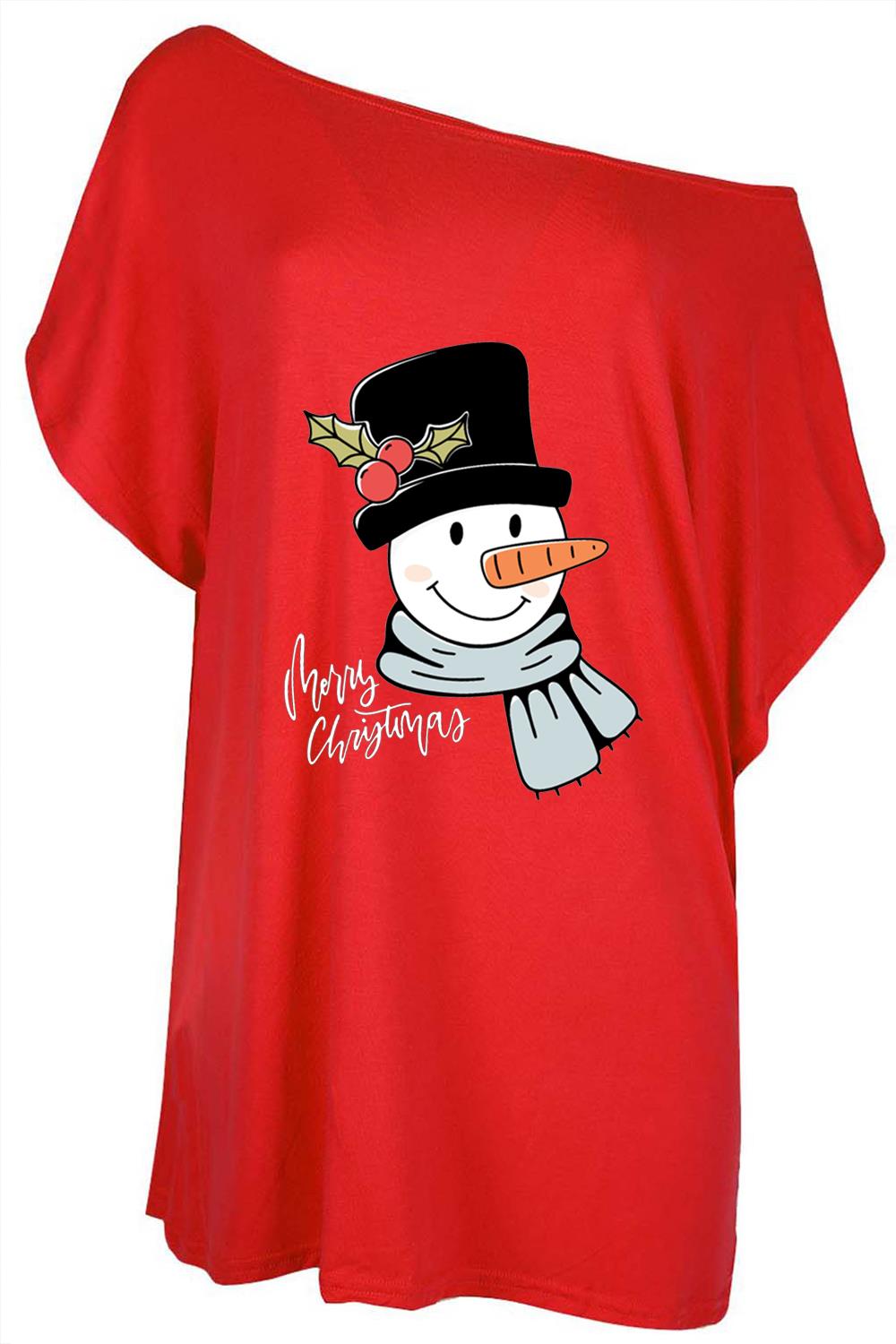 Womens Christmas Santa Oversized Top Ladies Baggy Batwing One Shoulder T Shirt - Picture 9 of 15