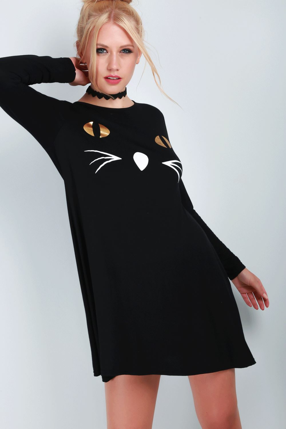 Ladies Womens Skeleton Spider Pumpkin Hallowen Skeleton Smock Swing Mini Dress - Picture 5 of 43