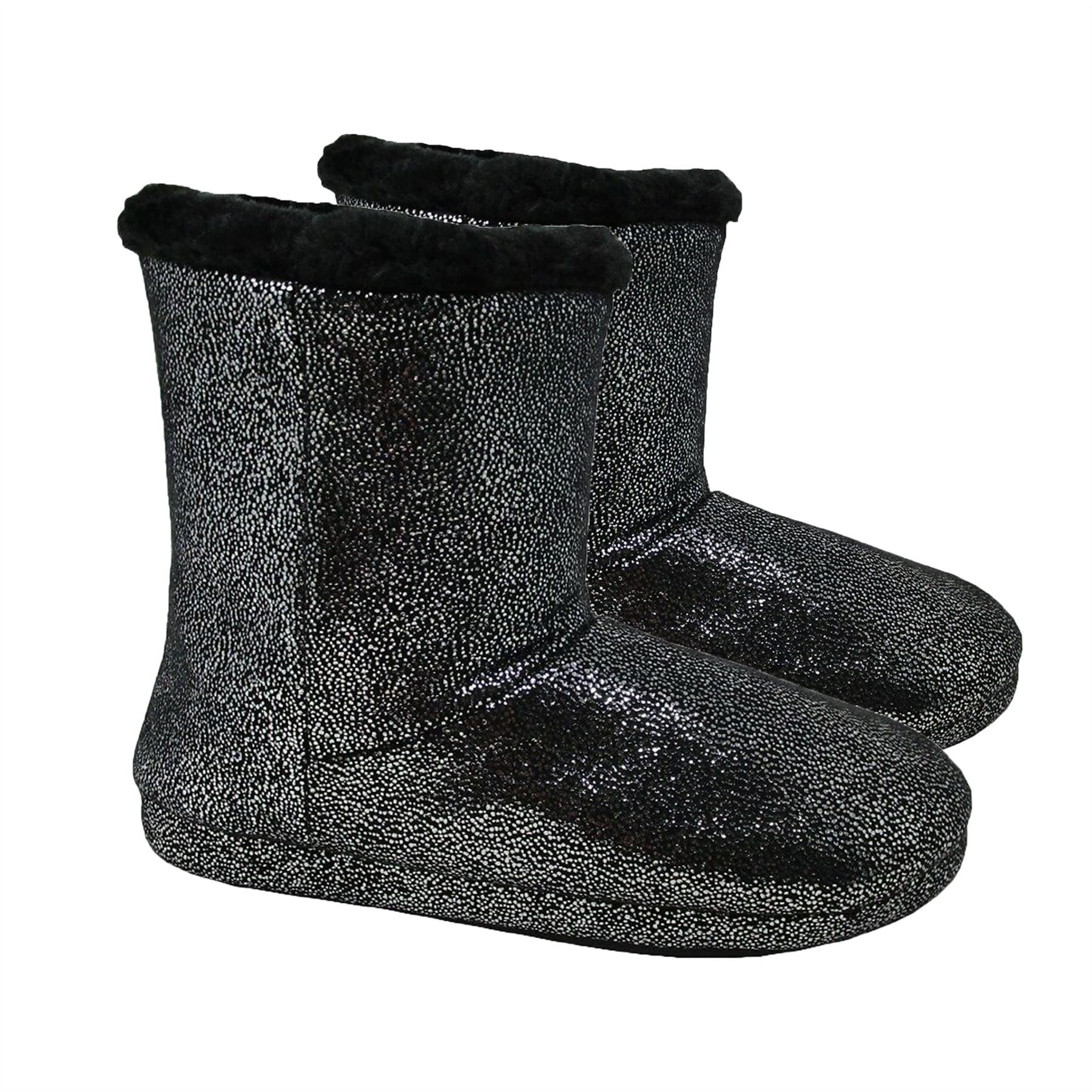 Ladies Glitter Boots Slippers Winter Warm Snugg Hug Womens Booties Faux Fur - Picture 4 of 7