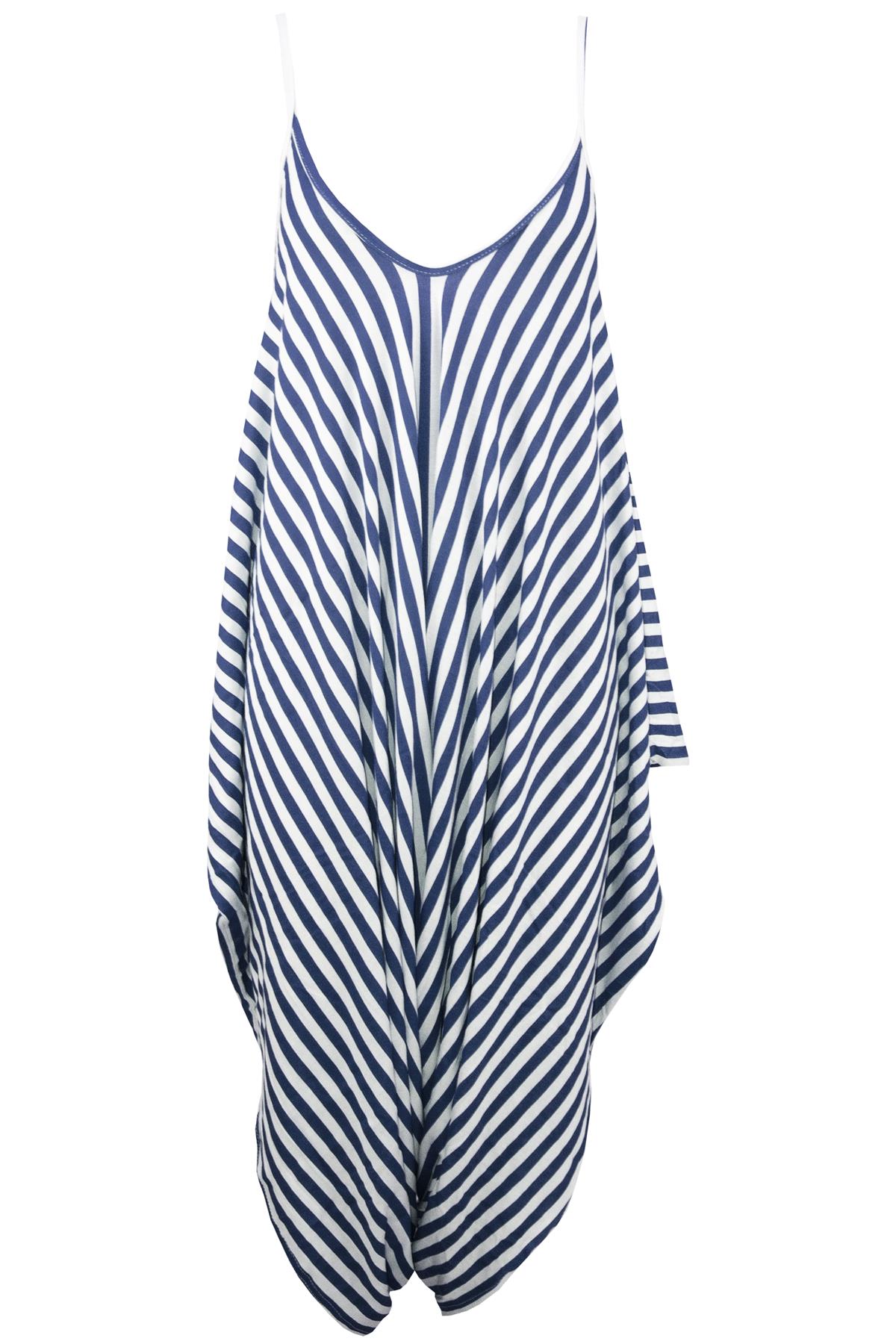 Women Ladies Stripes Lagenlook Italian Drape Baggy Harem Dress Playsuit Jumpsuit - Picture 8 of 41