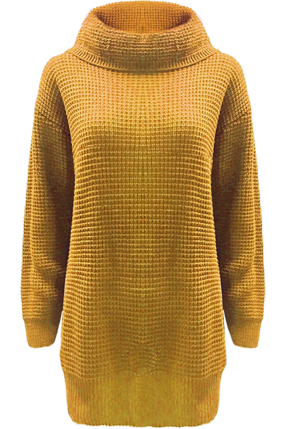 Plus Size Womens Ladies Chunky Knitted Long Sleeve Roll Cowl Neck Jumper Dress - Picture 11 of 19