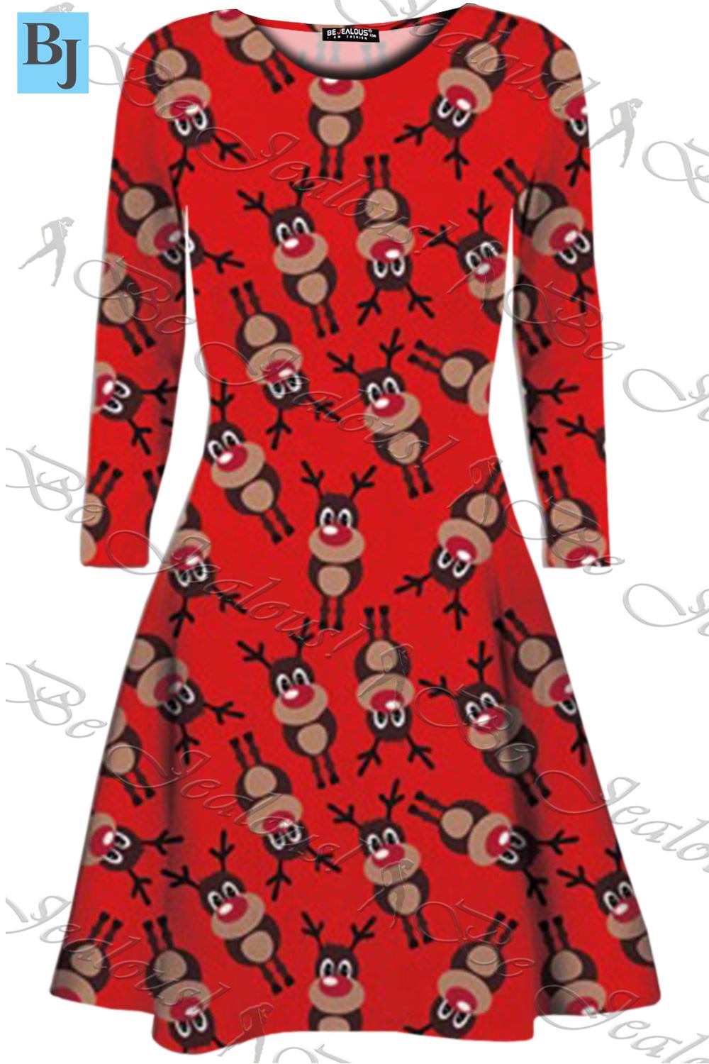 Kids Xmas Kissing Reindeer Snowflakes Aztec Print Christmas Girls Swing Dress - Picture 16 of 187