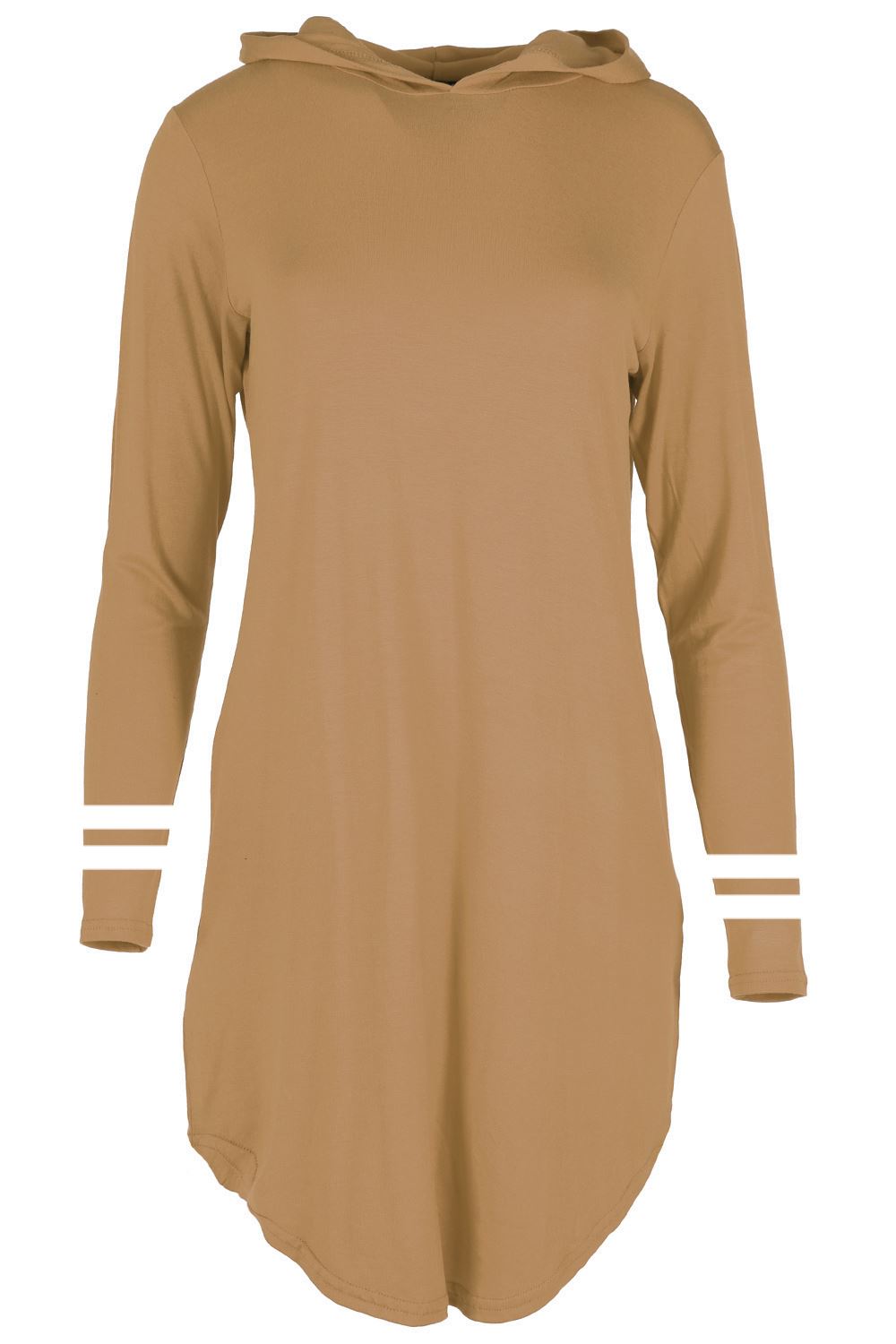 Ladies 3/4 Sleeve Cold Cut Shoulder Womens Hooded Hoody Mini Curved Hem Dress - Picture 23 of 28
