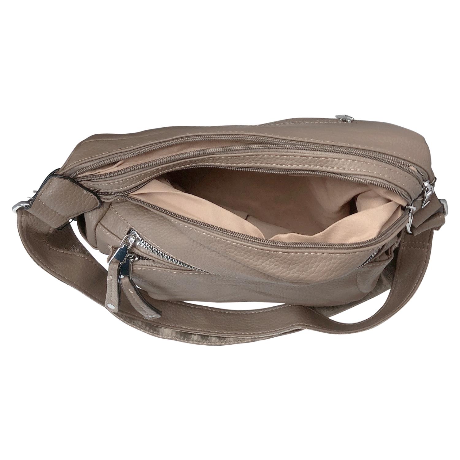 Ladies Tan Handbag Faux Leather Shoulder Bag with Multi Compartments & Strap - Picture 27 of 30