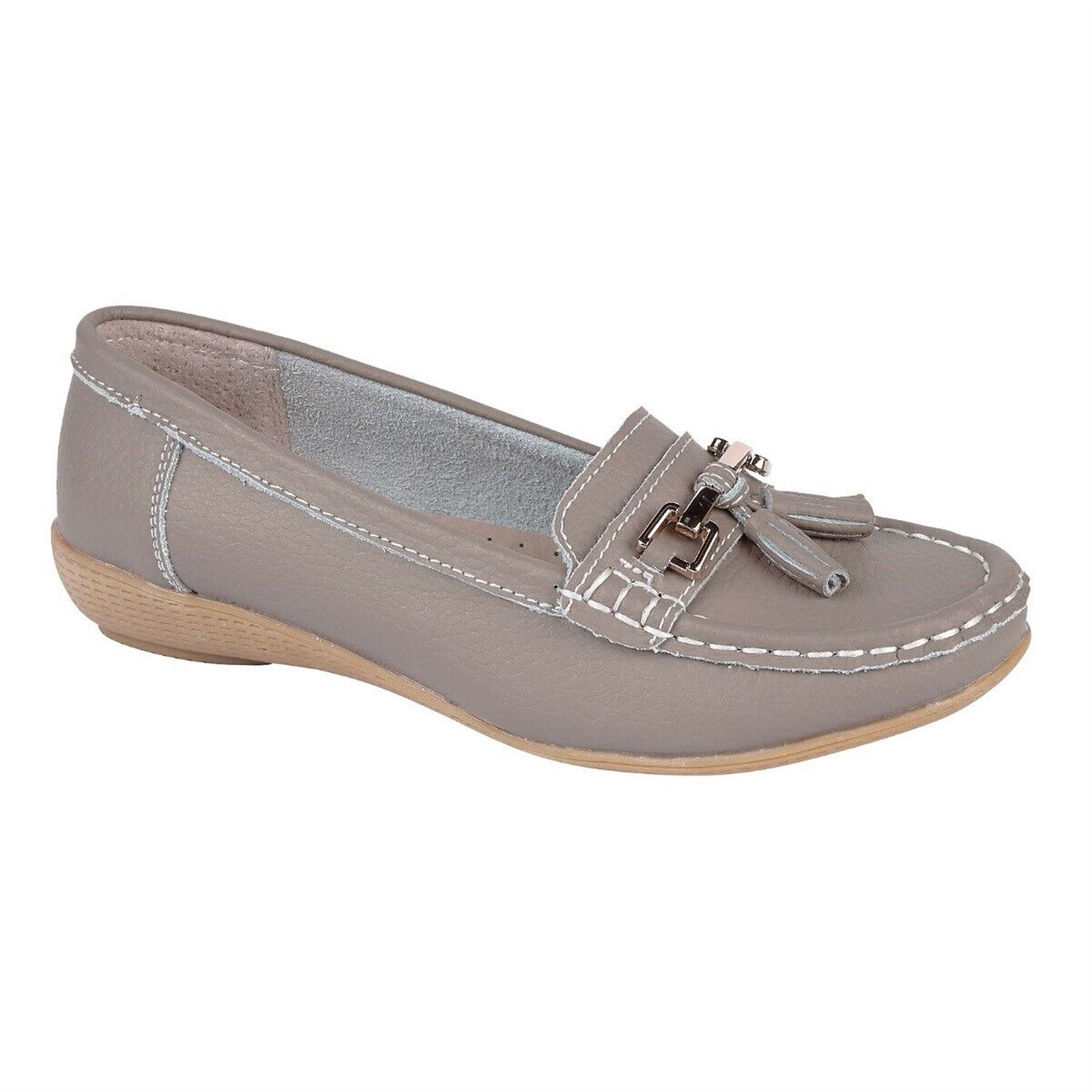 Ladies Wide Fit Shoes Slip On Womens Memory Foam Work Leather Loafer Shoe Size - Picture 25 of 40