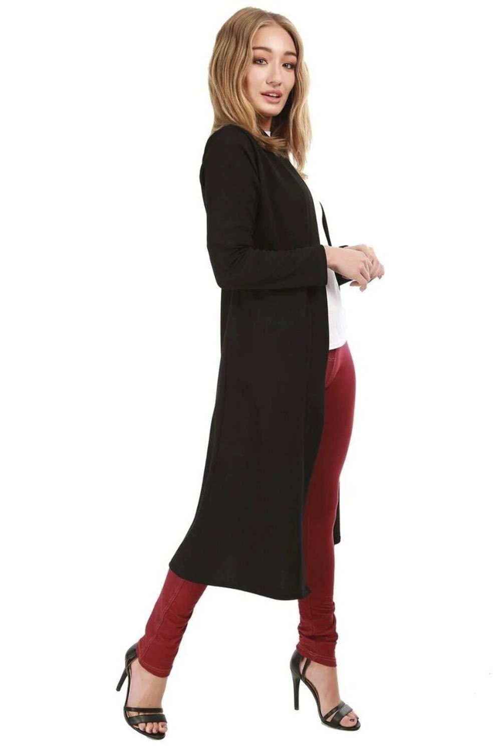 Plain Band Full Sleeves Oversize Baggy Open Front Duster Womens Cardigan - Picture 3 of 51