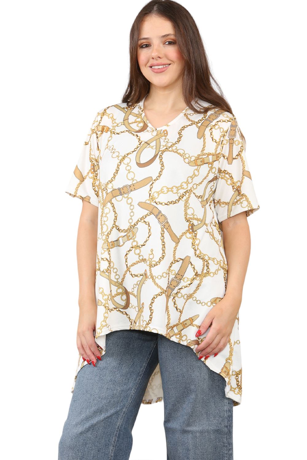 Womens Ladies V-Neck Short Sleeve Long Swing High Low Dipped Hem T-Shirt Top - Picture 37 of 40