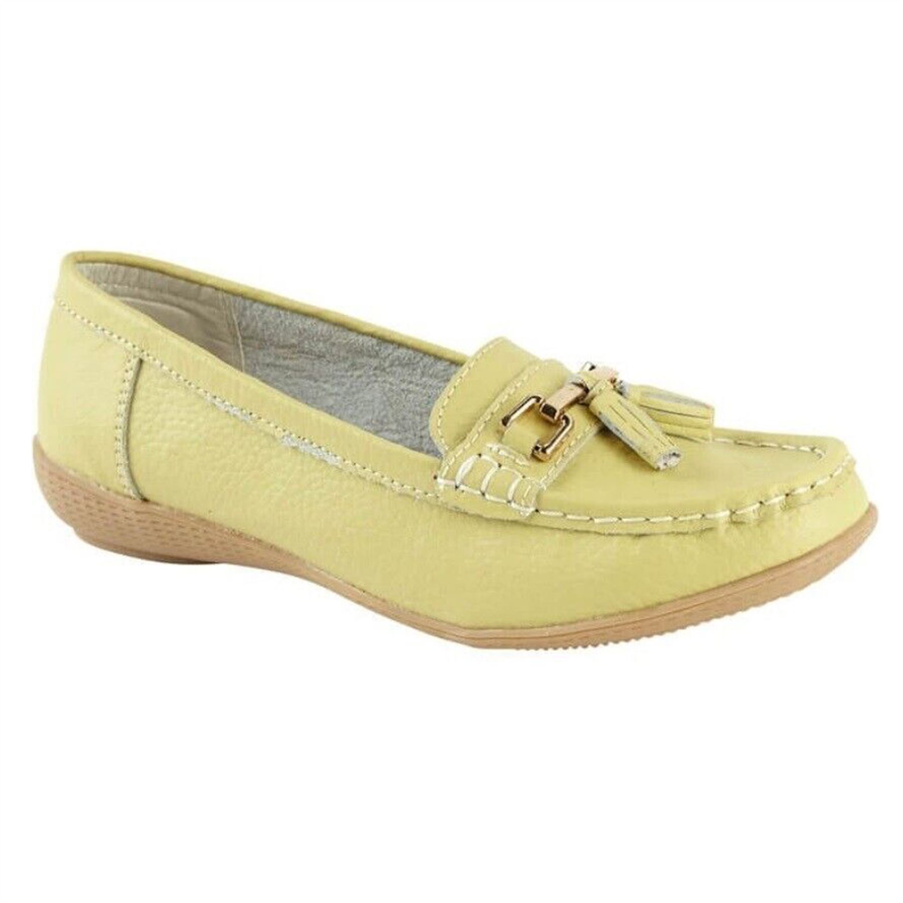 Ladies Wide Fit Shoes Slip On Womens Memory Foam Work Leather Loafer Shoe Size - Picture 20 of 40