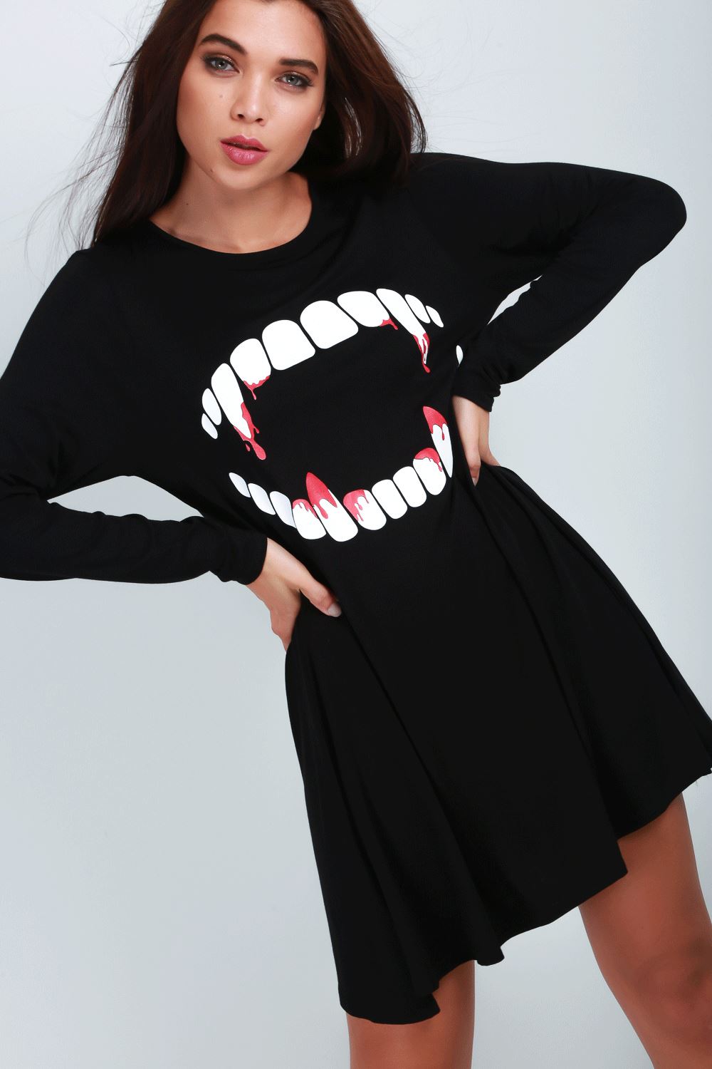 Ladies Womens Skeleton Spider Pumpkin Hallowen Skeleton Smock Swing Mini Dress - Picture 38 of 43