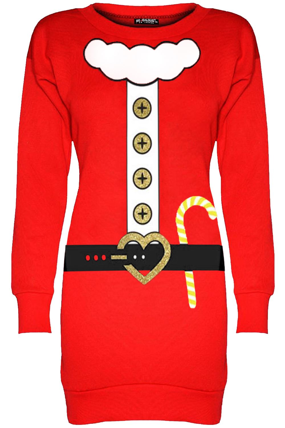Womens Christmas Fleece Ladies Santa Costume Xmas Sweatshirt Mini Jumper Dress - Picture 10 of 46