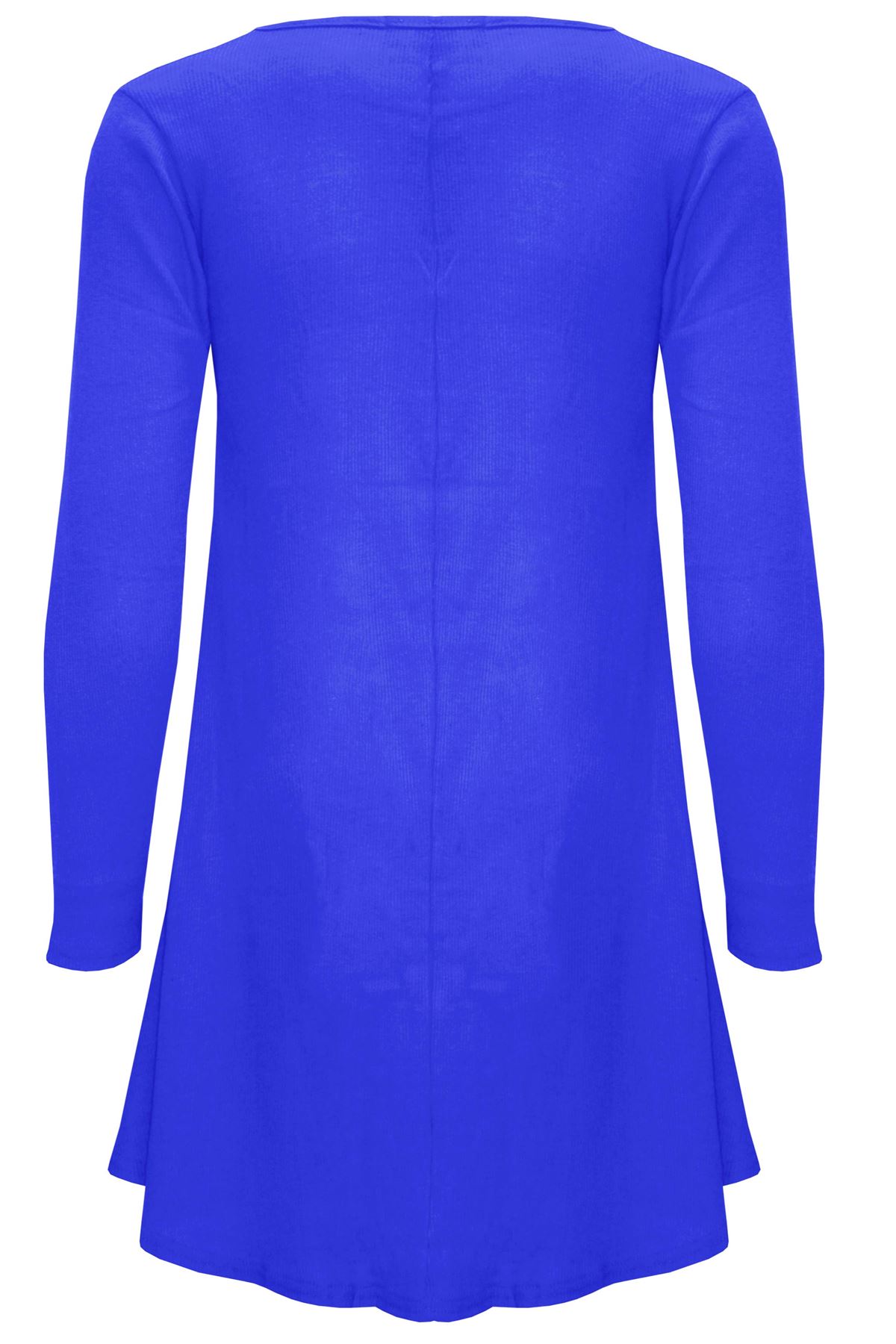 Womens Ladies Smock Ribbed Long Sleeve Stretchy A-Line Swing Flared Mini Dress - Picture 11 of 13