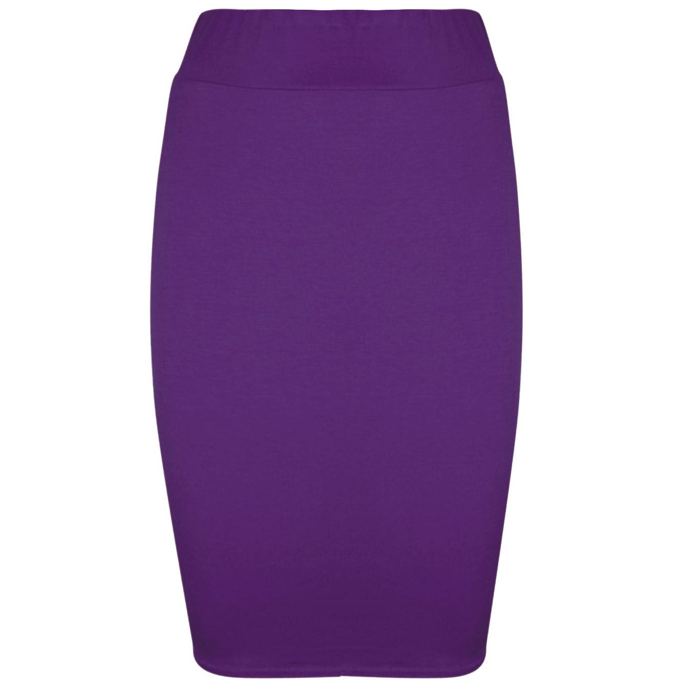 Ladies Women Jersey Stretchy Pencil Plain Elastic Office Bodycon Skirt Plus Size - Picture 10 of 64