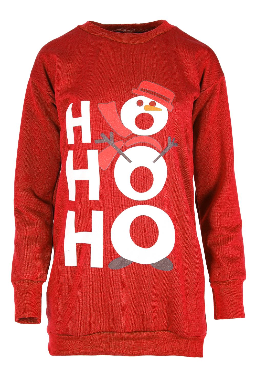 Womens Christmas Dress Ladies Ho Ho Ho Snowman Fleece Knit Sweatshirt Jumper Top - Picture 3 of 4