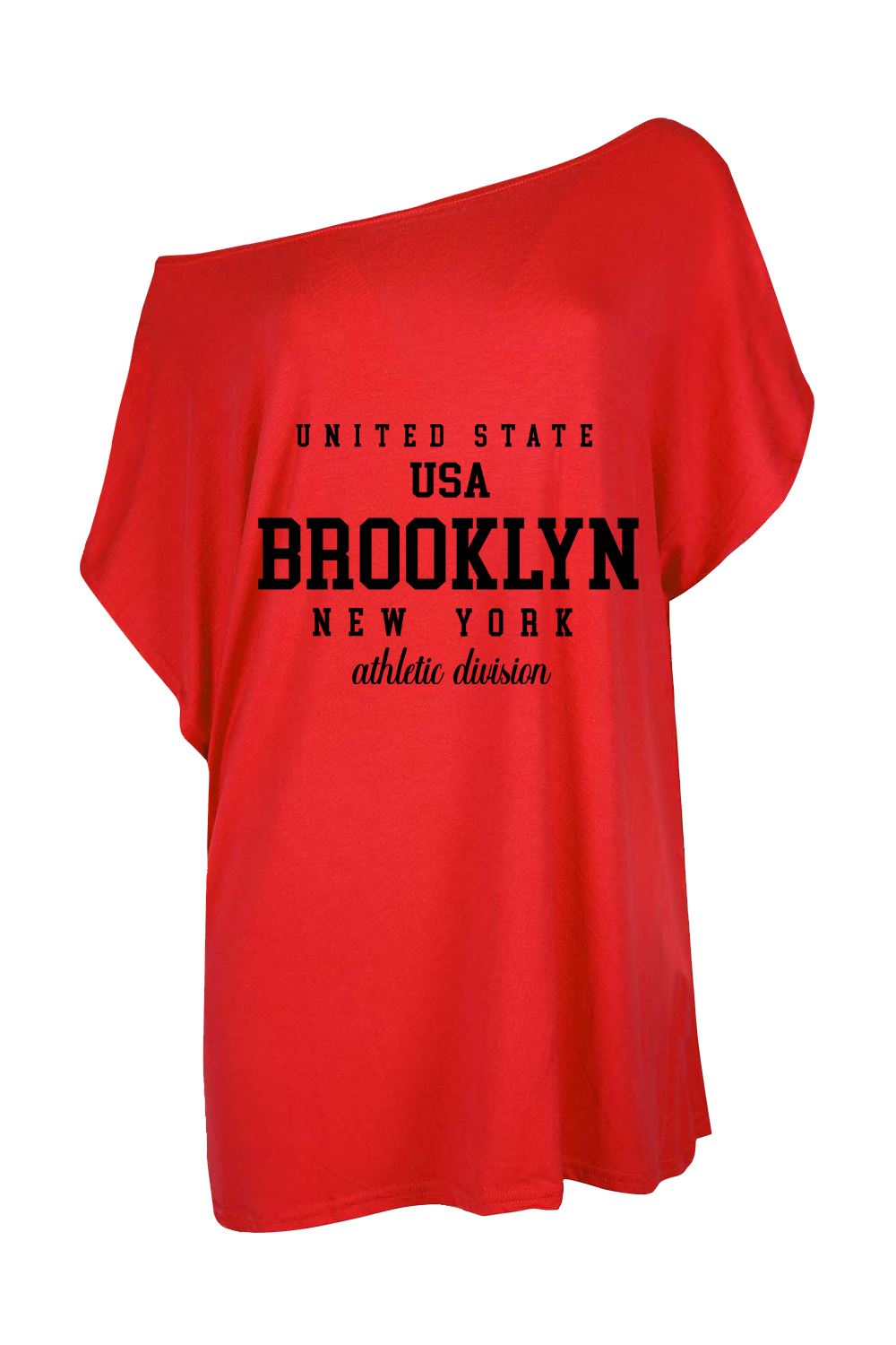Womens Brooklyn USA Slogan One Shoulder Oversized Batwing Sleeve Summer T Shirt - Picture 3 of 36