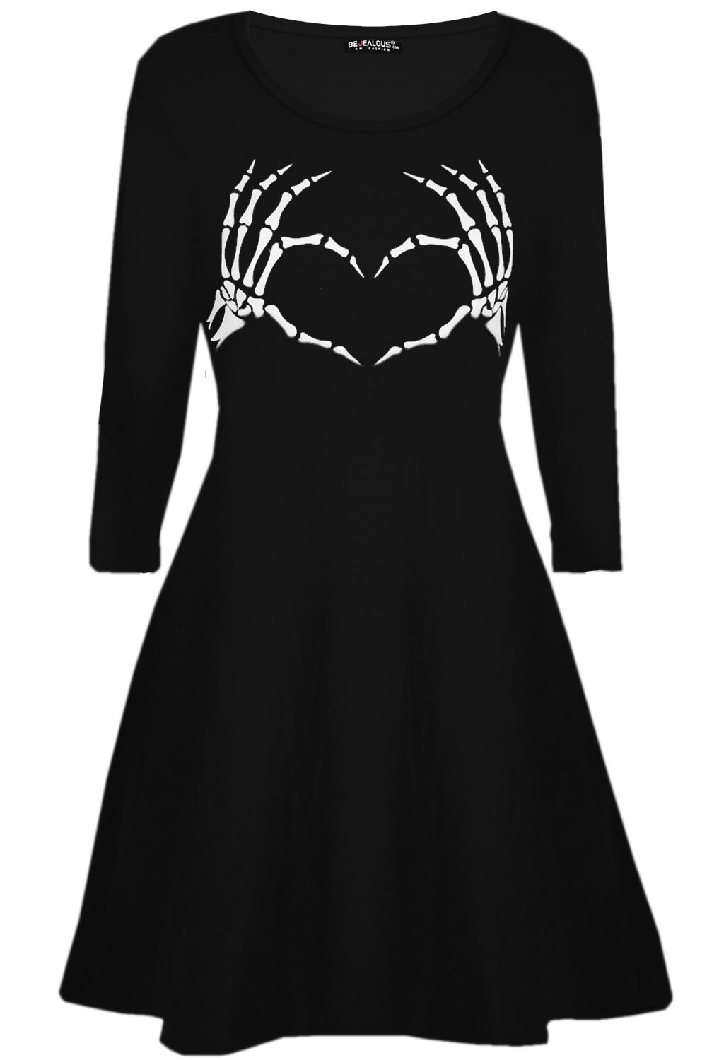 Women Ladies Halloween Costume Skeleton Long Sleeve Scary Smock Swing