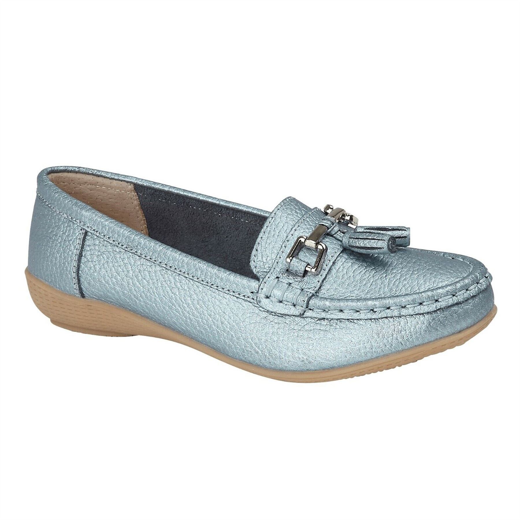 Ladies Wide Fit Shoes Slip On Womens Memory Foam Work Leather Loafer Shoe Size - Picture 21 of 40