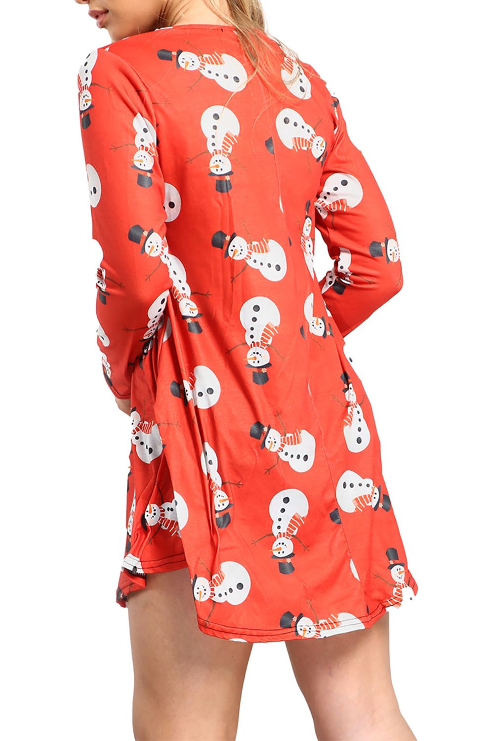 Womens Ladies Xmas Santa Gifts Snowman Christmas Printed Skater Mini Swing Dress - Picture 22 of 35