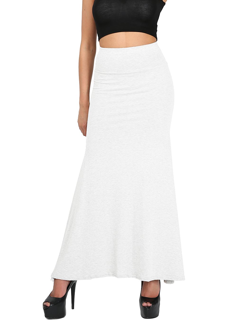 Ladies Women Full Length Plain Stretch Flared Frankie High Waist Long Maxi Skirt - Picture 24 of 25