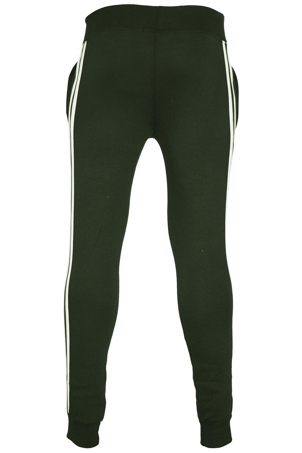 Fleece 2 Stripes Pockets Elasticated Hem Cuffed Pants Joggers Mens Gym Trousers - Picture 9 of 10