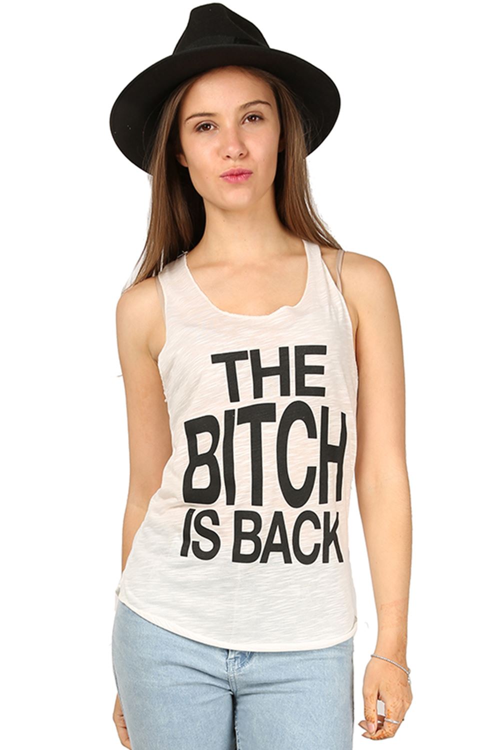 Womens Ladies The Bitch is Back Summer Beach Tank Edge Jersey Vest T Shirt Top Womens Ladies The Bitch is Back Summer Beach Tank Edge Jersey Vest T Shirt Top