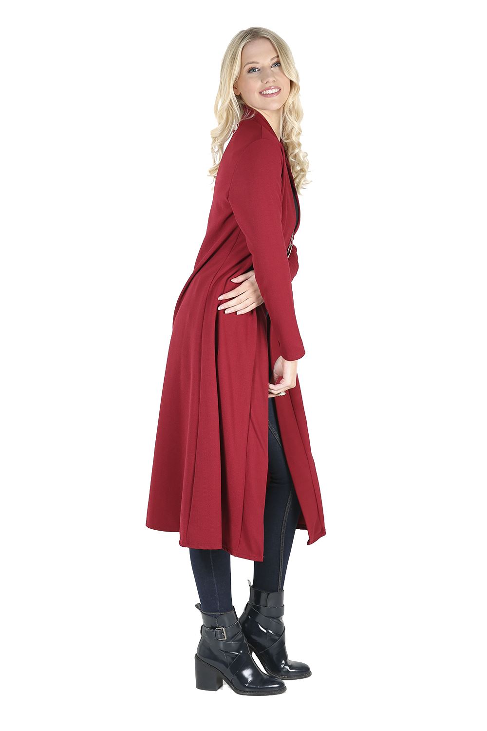Plain Band Full Sleeves Oversize Baggy Open Front Duster Womens Cardigan - Picture 5 of 51