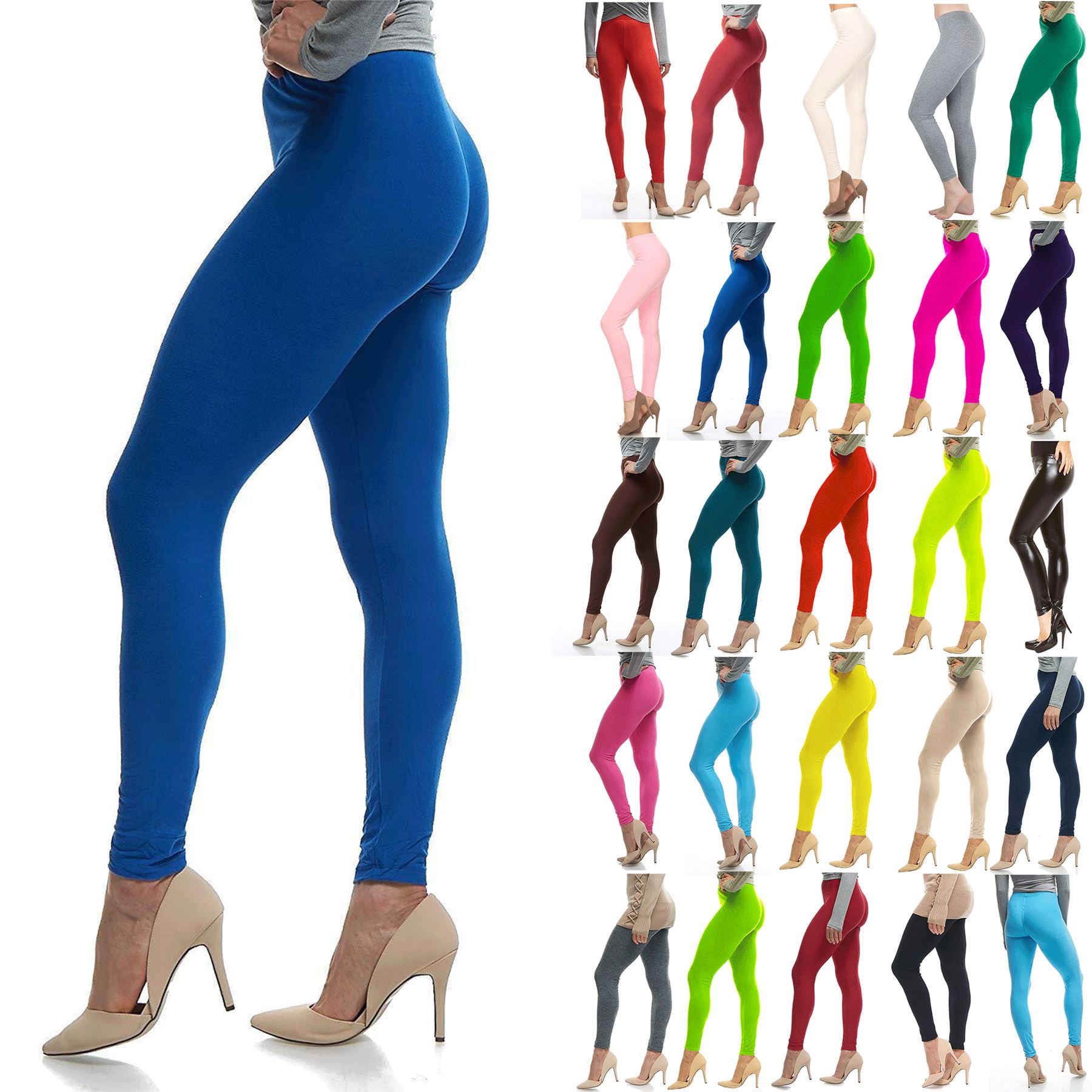 Womens Ladies Plain Basic Full Ankle Length Stretch Jeggings Leggings Trousers - Picture 3 of 196