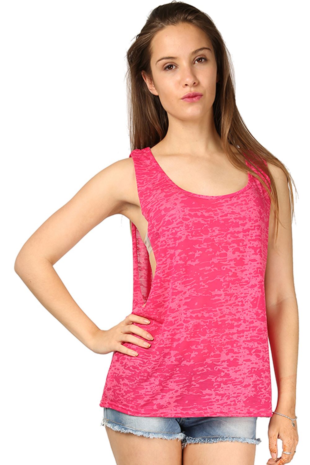 New Womens Ladies BurnOut Deep Side CutOut Tank Sleeveless T Shirt Top