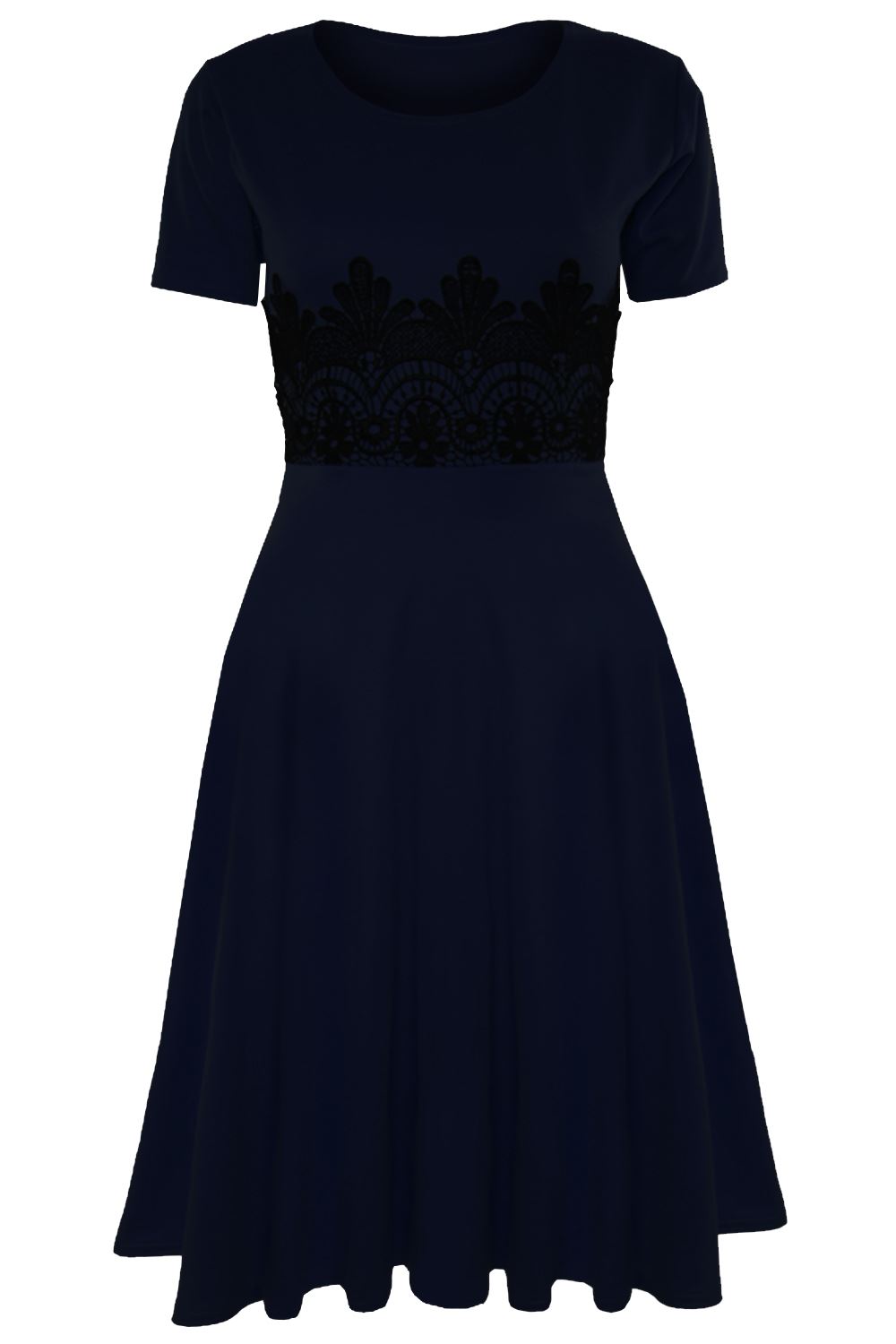 Womens Ladies Skater Dress Plain Belt Short Sleeve Flare Casual Swing