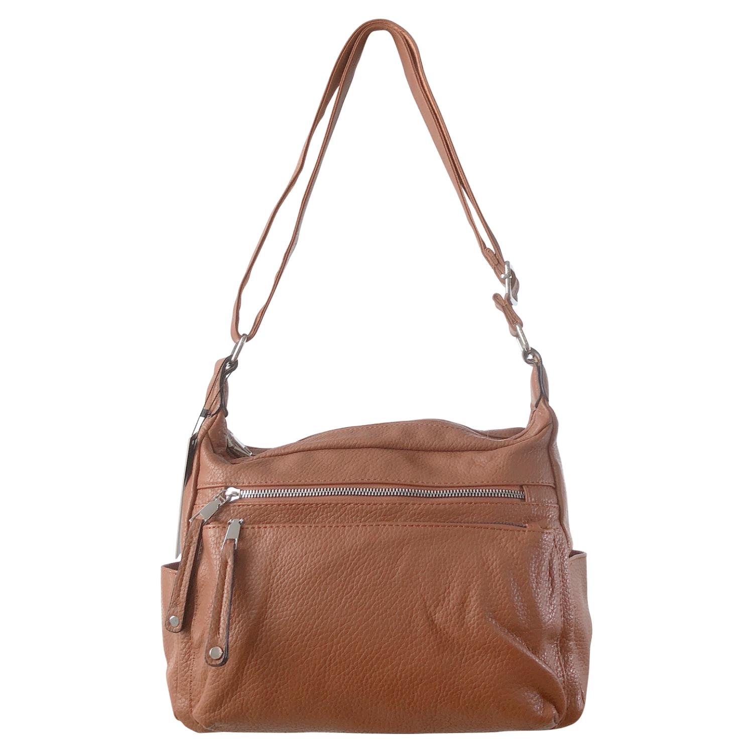 Ladies Tan Handbag Faux Leather Shoulder Bag with Multi Compartments & Strap - Picture 14 of 30