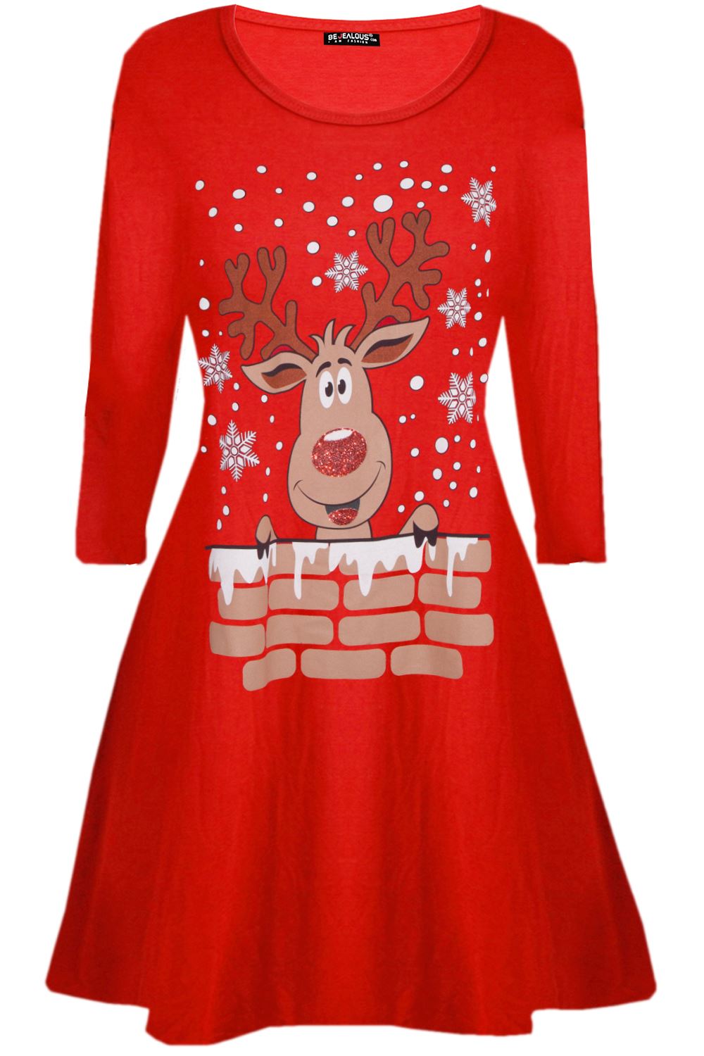 Womens Christmas Ladies Elf Santa's Little Helper Costume Round Neck Swing Dress - Picture 12 of 50