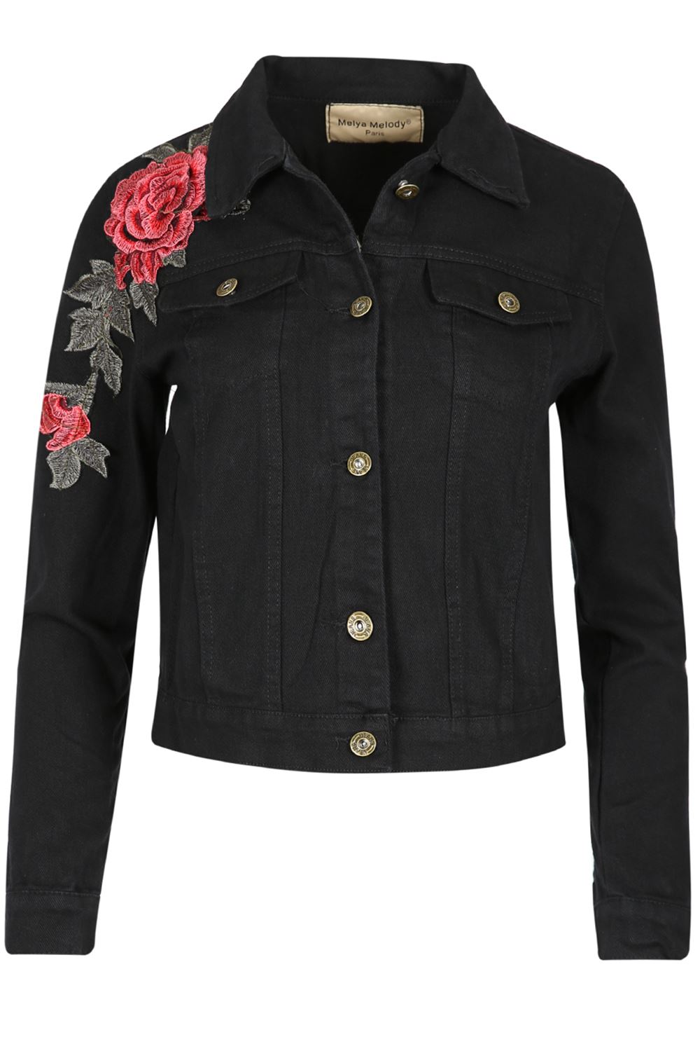 womens denim embroidered jacket front button womens denim embroidered jacket front button