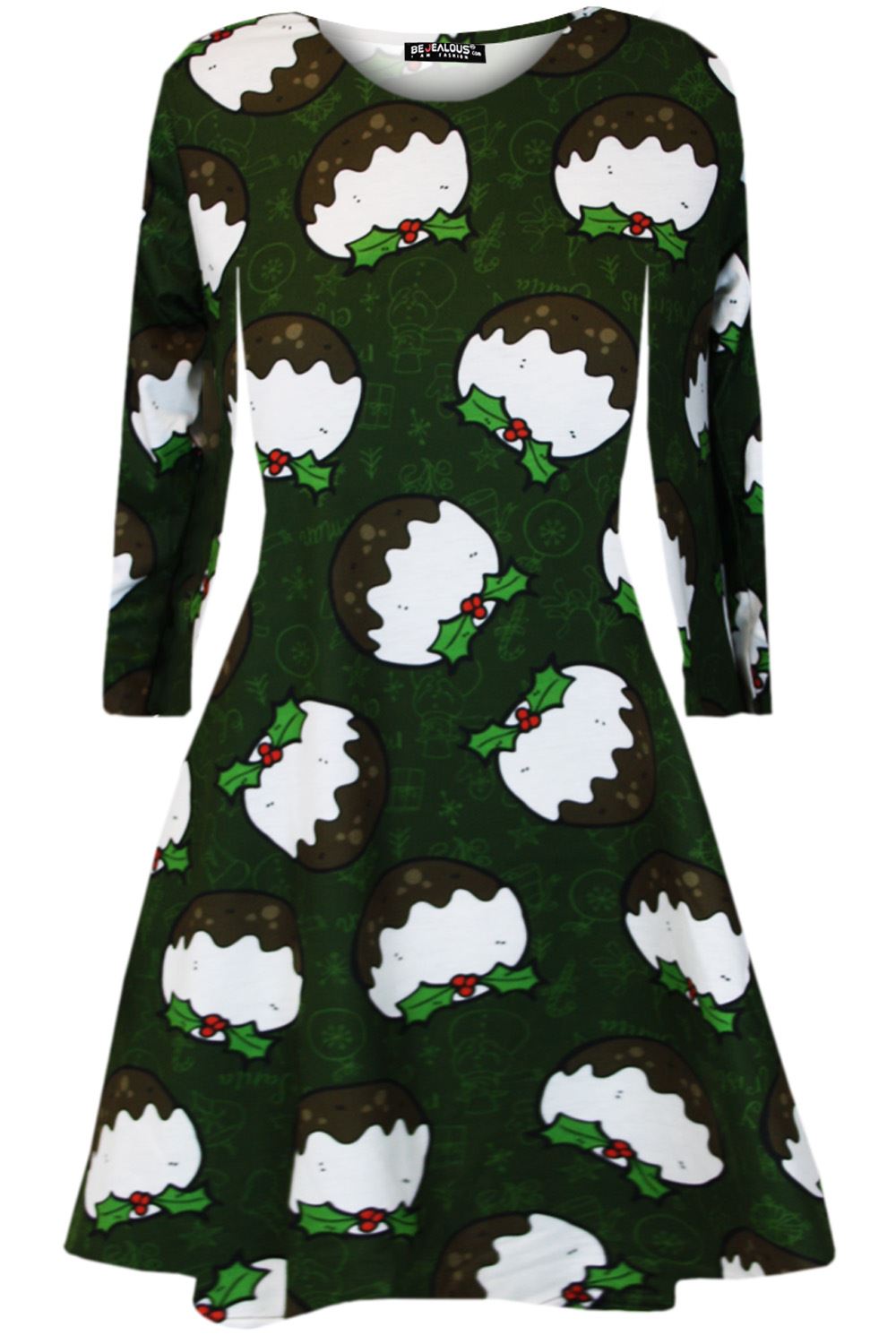 Kids Christmas Printed Casual Long Sleeve Girls Xmas Flared Mini Swing Dresses - Picture 15 of 30