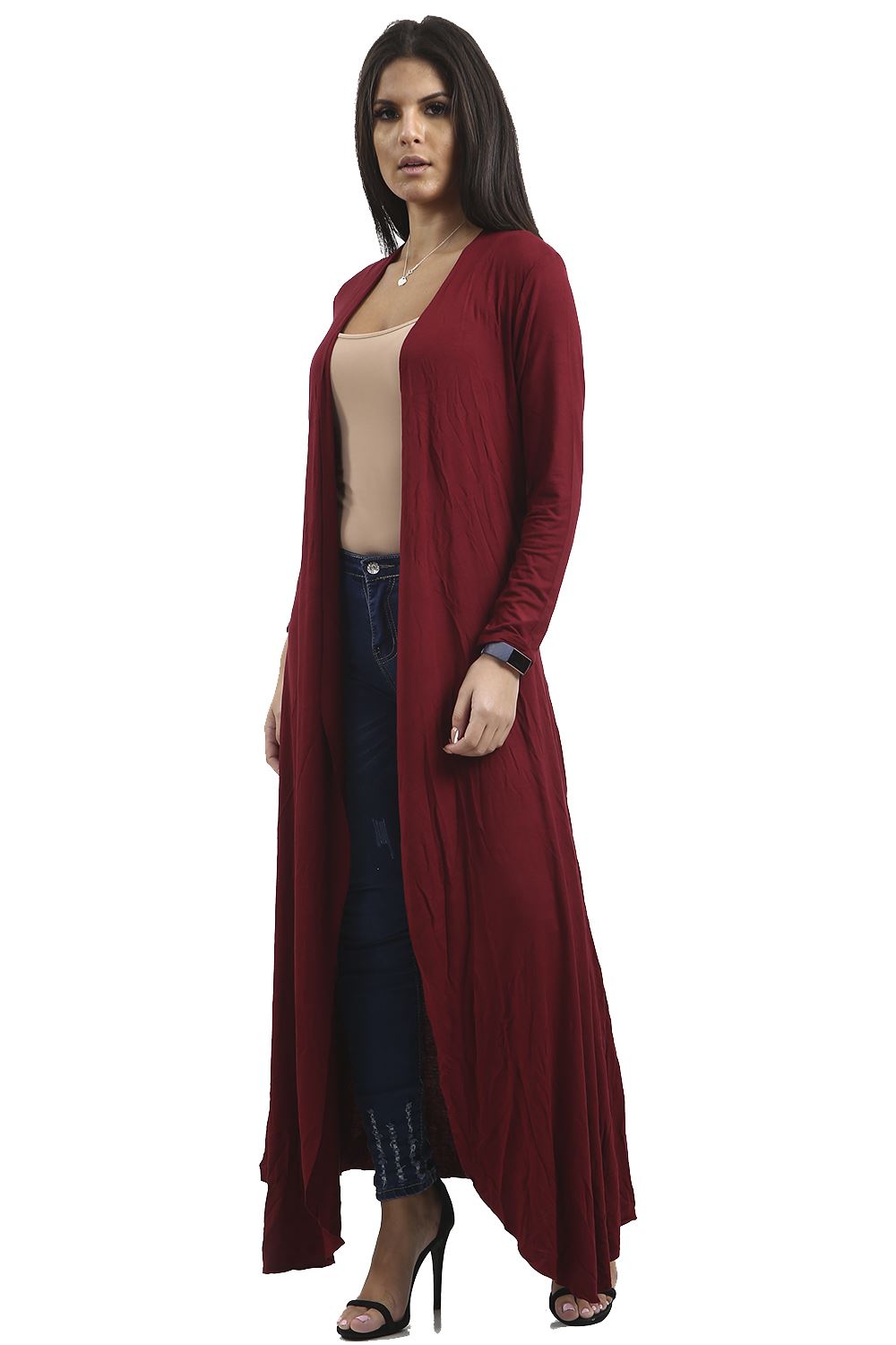 Ladies Womens Long Sleeve Waterfall Floaty Flared Maxi Cardigan Shrug Jacket UK - Picture 9 of 34