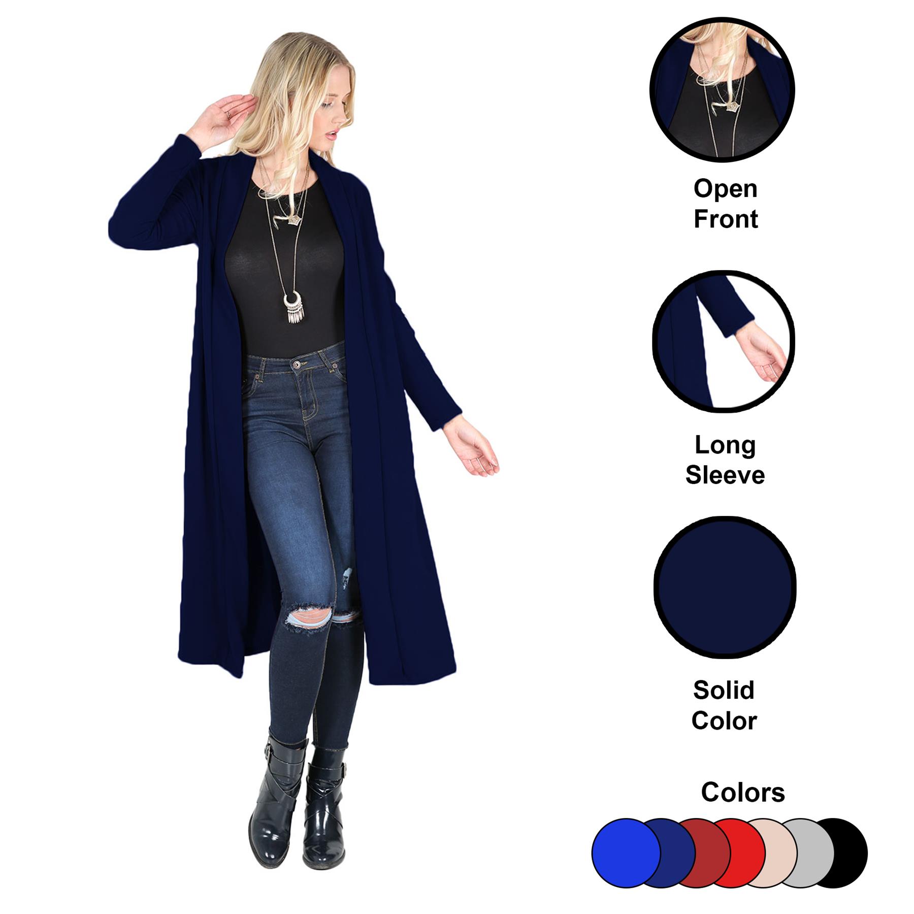 Plain Band Full Sleeves Oversize Baggy Open Front Duster Womens Cardigan - Picture 20 of 51