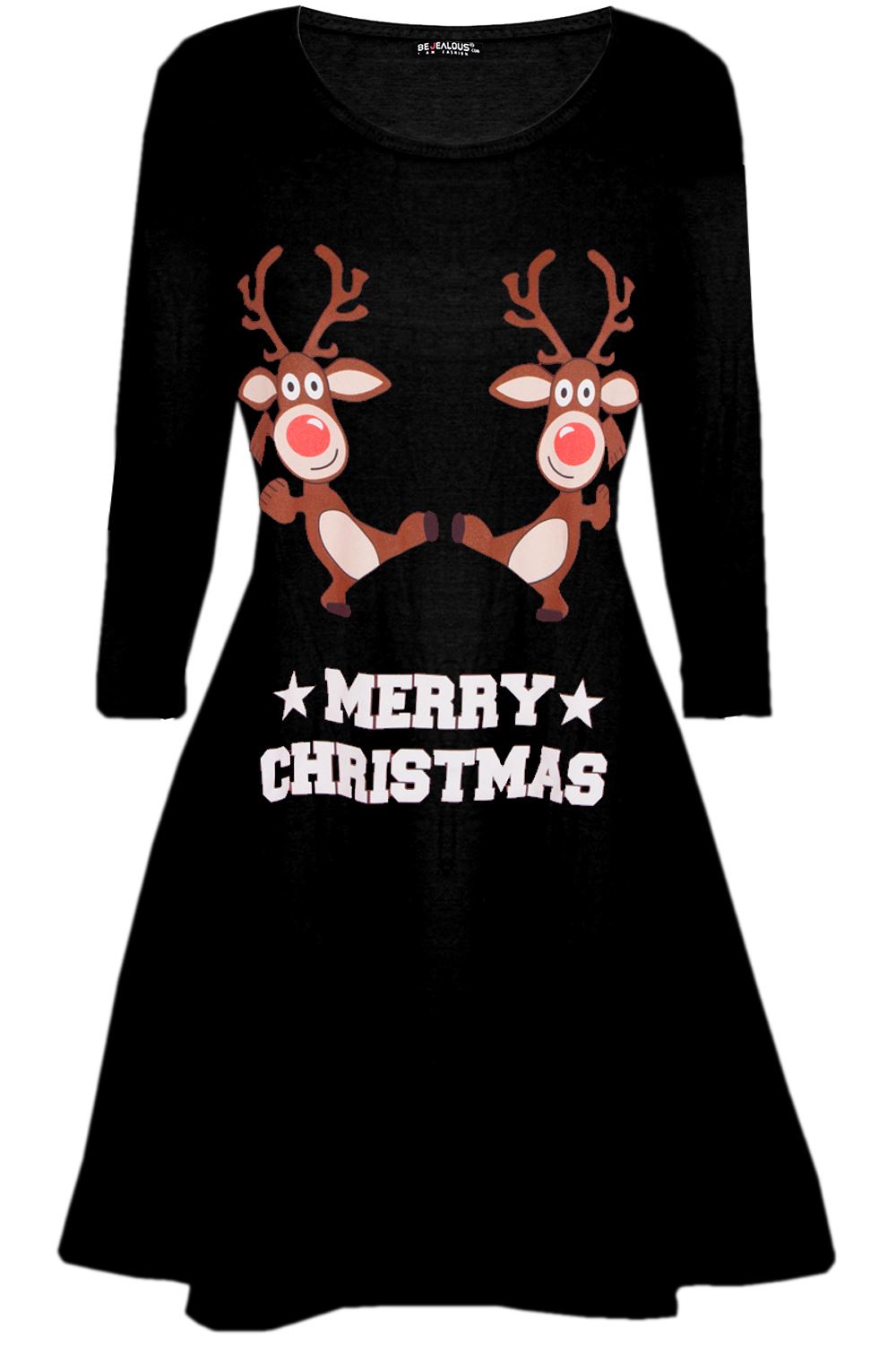 Womens Christmas Ladies Elf Santa's Little Helper Costume Round Neck Swing Dress - Picture 4 of 50